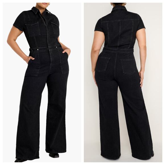 Good American Fit For Success Black Denim Jumpsuit size Large (3) - Picture 1 of 6